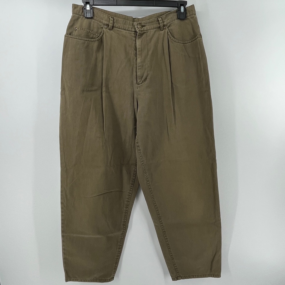 111 State Pleated Tapered Pants, Womens 16, Olive, High Rise Cotton Twill